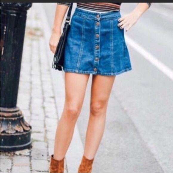 Melville High-Waisted Button-Front Denim Mini Skirt 26‎ Wash Cotton A-Line - Picture 1 of 8